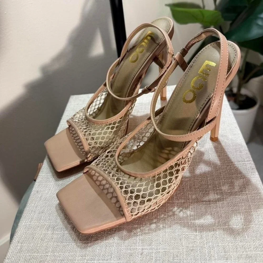 Ego mesh heels new open toe beige going out neutral sexy‎ natural peep 4